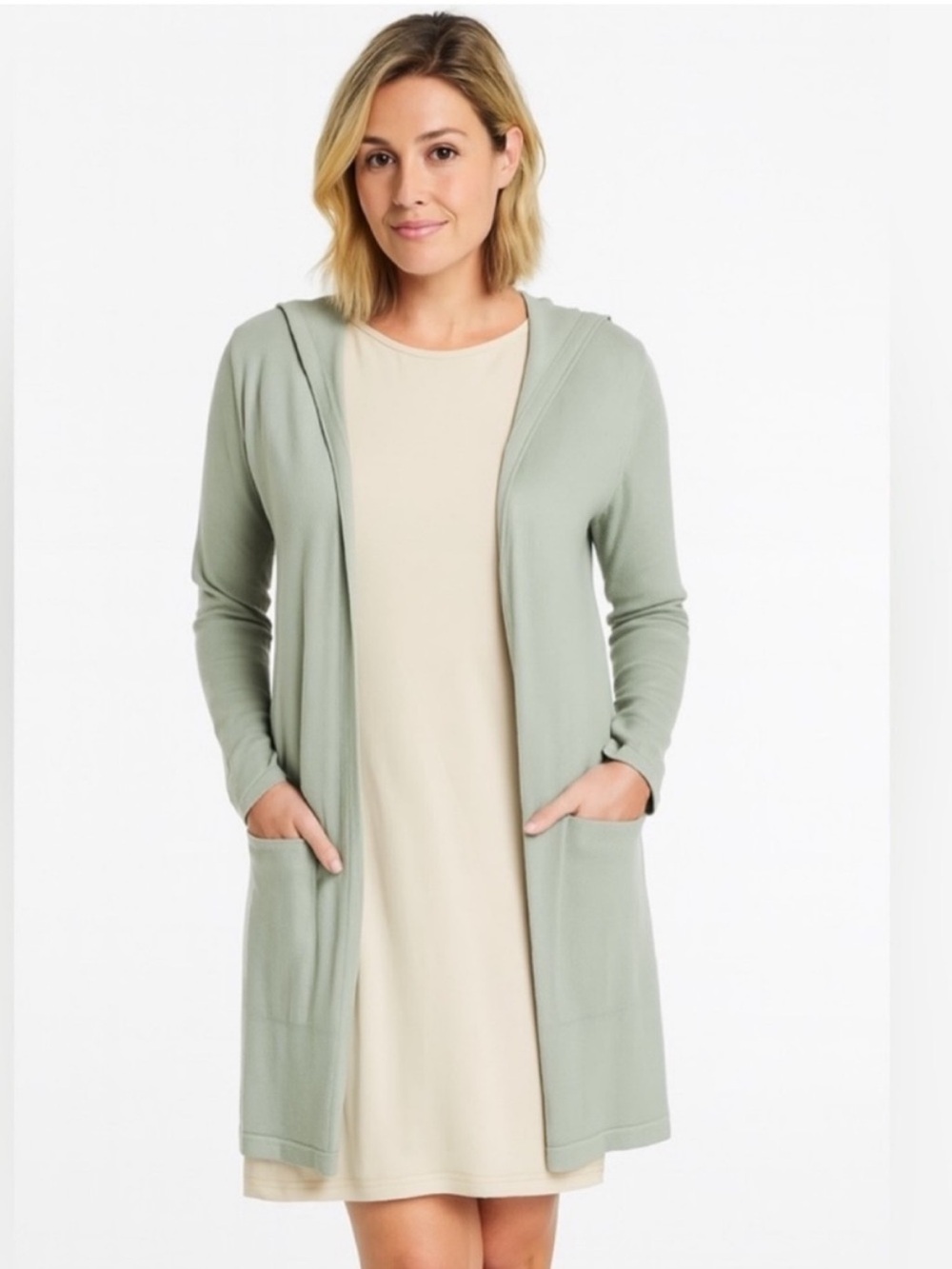 Mint green long cardigan jacket hoodie long sleeve open front cover up sweater